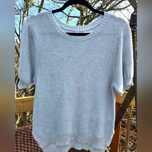 Elan Pale Blue Cotton Short Sleeve Sweater - S